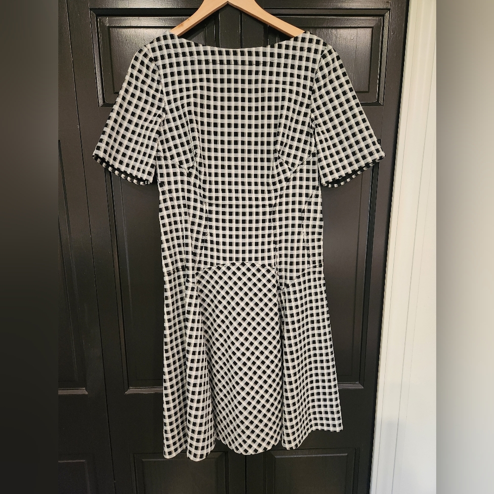 Leila Rose Saks Fifth Black White Gingham Check Summer Dress Knee length 12